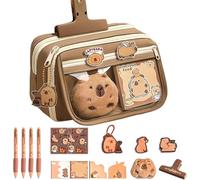 1 juego de estuche grande Capybara para bolígrafos Kawaii con figura de felpa, juego de papelería, llavero de Capibara, calcomanías, para empezar a la escuela