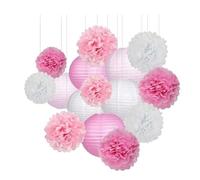 1 juego de farolillos de papel colgantes redondos decorativos for baby shower, fiestas en el jardín, celebraciones y bodas.(Pink White)