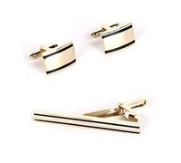 1 juego de gemelos y clip de corbata chapados en latón cuadrado rayas clásicas (plata/oro) con bolsa de terciopelo para vestido, regalo, decoración de camisa, Latón