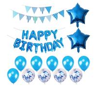 1 Juego De Globos De Cumpleaños Azules, 1 Bandera Triangular, Pancarta De Globos De Feliz Cumpleaños, Globo De Película De Aluminio Con Estrella De Cinco Puntas, Globo Atmosférico