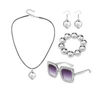 1 juego de joyas de bola de discoteca, compuesto por gafas, collar, pulsera, pendientes, accesorios de carnaval, accesorios para mujer, accesorios de bola de purpurina, gafas de graduación, pendientes