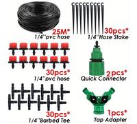 1 Juego de Kit de Riego Automático por Micro Goteo, de Manguera de Plástico con Goteros Ajustables, Conector Universal, No Requiere Electricidad, para Jardín Hogar Invernadero Plantas en