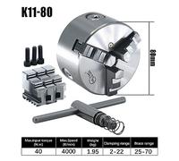 1 Juego de mandril de torno Manual de K11-80 de 3 mordazas con accesorios de herramientas de máquina de torneado K11 80 mandril de torno de 3 mordazas de Metal autocentrante