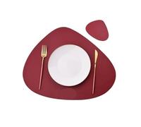 1 Juego de Mantel Individual y Posavasos ovalados Redondos Piel sintética, for Mesa, vajilla, cafetería, Accesorios Cocina para Mesa de Comedor de Cocina(Red)