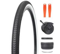 1 juego de neumáticos y tubos de bicicleta de 26 x 1.75 pulgadas, neumático de bicicleta híbrida/urbana con válvulas Schrader estándar (1 juego (1 neumático + 1 tubo + 2 palancas de neumático), 26 x