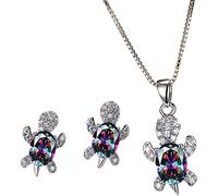 1 juego de pendientes y collar de joyas con colgante de tortuga, collar de pendientes de botón brillantes para regalo de boda práctico