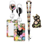 1 Juego De Tarjetero Con Cordón Retráctil Y 1 Insignia De Gato, Tarjetero De Gato De Dibujos Animados, Tarjetero Bonito, Tarjetero Para Mujer, Tarjetero Creativo
