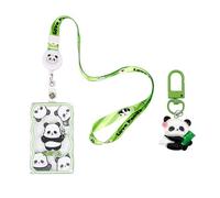 1 Juego De Tarjetero De Panda De Dibujos Animados Y 1 Llavero, Tarjetero De Cuello Cole Divertido Y Lindo, Tarjetero Portátil Antipérdida, Cole De Bolso Creativo De Moda.