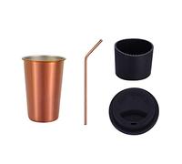1 juego de taza de paja, taza de bebida de gran capacidad con funda protectora, juego de tapa de paja para acampar Oro rosa B