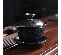 1 juego de té de cerámica Gaiwan Kung Fu taza de té de horno cambiado Portelain Tea Bowl Sancai Gaiwan Tea Cup Home Large Tea Maker Travel Tea Set para amantes del té (TiMu negro)