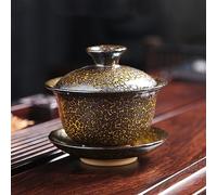 1 juego de té de cerámica Gaiwan Kung Fu taza de té de horno cambiado Portelain Tea Bowl Tureen Tea Bowl Sancai Gaiwan Tea Cup Home Large Tea Maker Travel Tea Set para los amantes del té (amarillo jun