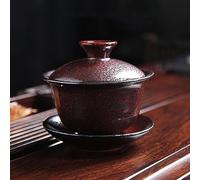 1 juego de té de cerámica Gaiwan Kung Fu taza de té de horno cambiado Portelain Tea Bowl Tureen Tea Bowl Sancai Gaiwan Tea Cup Home Large Tea Maker Travel Tea Set para amantes del té (Jun rojo)