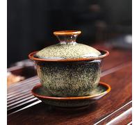 1 juego de té de cerámica Gaiwan Kung Fu taza de té de horno cambiado Portelain Tea Tureen, taza de té Sancai Gaiwan, taza de té grande para el hogar, juego de té de viaje para amantes del té (4