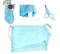 1 juego de tijeras uñas para mascotas y bolsa aseo gatos, tijeras baño para uñas, bolsa malla para limpieza y cuidado, tijeras profesionales gatos, tijeras uñas cachorros animales pequeños (azul)