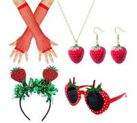 1 Juego De Traje De Decoración De Fresa, Gafas De Diadema Guantes De Aretes De Collar, Juego De Accesorios De Vestimenta De Frutas, Tocado Creativo De Fresa, Accesorios Para Disfraces De Fiesta.