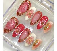 1 juego de uñas Art 3D con líneas doradas y color translúcido lechoso para una aplicación cómoda en varios tamaños