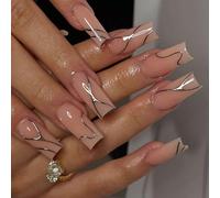 1 juego de uñas postizas de otoño con forma de espiral, uñas largas y completas, suministros de manicura para mujer