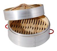 1 juego de vaporera de bambú con doble asa y tapa