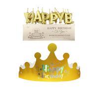 1 Juego De Velas De Cumpleaños, 1 Pieza De Sombrero De Corona De Cumpleaños, Velas Decorativas Para Pasteles, Velas Doradas De Cumpleaños, Accesorios Para Decoración De Pasteles