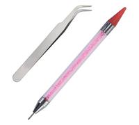 1 lápiz de punta de diamantes de imitación de doble extremo, punta de punta, herramienta de decoración para el diseño de uñas, diamantes de imitación, color rosa con 1 pinza