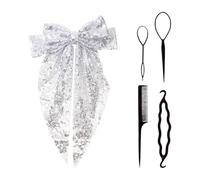 1 Lazo Con Lentejuelas, 4 Pinzas Para El Cabello Negras, Pinzas Para El Cabello Con Lazo Para Mujer, Accesorios Para El Cabello Con Lazo De Lentejuelas, Pinzas Para El Cabello Con Lazo Grande