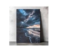 1 lienzo con dramático paisaje de playa tormentoso arte de pared con potentes rayos paisaje oceánico impresión moderna para el hogar estética marco de 70 x 110 cm