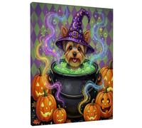1 lienzo de perro Yorkies de Halloween, arte de pared de 12 x 16 pulgadas, arte de pared vertical para sala de estar, dormitorio, decoración de baño de brujas pequeñas y grandes para mujeres y hombres