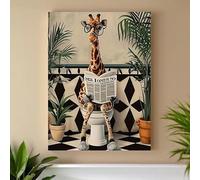 1 lienzo decorativo de pared con diseño de jirafa para baño, divertido, inspirador y creativo, ideal para la decoración de la sala de estar o el hogar (20x30cm/marco interno)