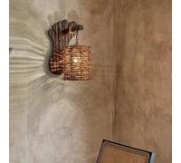 1-Light Farmhouse Wall Lamp for Barn Kitchen,Retro Bohemian Wall Lights,Natural Rattan Woven Lampshade for Bedside House Reading Living Room Bedroom Kitchen Corridor(B)