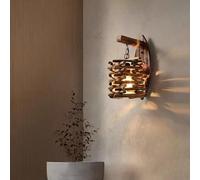 1-Light Farmhouse Wall Lamp for Barn Kitchen,Retro Bohemian Wall Lights,Natural Rattan Woven Lampshade for Bedside House Reading Living Room Bedroom Kitchen Corridor(C)