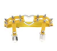 1 liguero elástico de cuero con doble correa de corazón para mujer, color amarillo