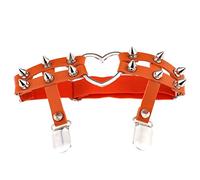 1 liguero elástico de cuero con doble correa de corazón para mujer, color naranja