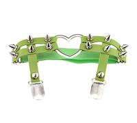 1 liguero elástico de cuero con doble correa de corazón para mujer, color verde