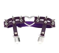 1 liguero elástico de cuero con doble correa para mujer, color morado