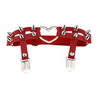 1 liguero elástico de cuero con doble correa para mujer, color rojo