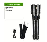 1 linterna LED súper con batería recargable de 3600 mAh, clasificación IP44, zoom y correa para el para emergencias en el hogar, camping, ideas de regalo para el Festival de
