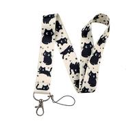 1 llavero con cordón de gato negro lindo, adecuado para tarjetas de identificación, fundas protectoras de tarjetas de crédito, accesorios para teléfonos móviles, soportes y llaveros