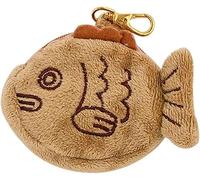 1 llavero de felpa marrón, mini bolso de muñeca, colgante de moneda Taiyaki suave y creativo japonés ajustable con bolsa de felpa con cremallera para niñas y mujeres, monederos, peces, Brown, Taiyaki