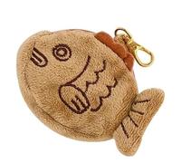1 llavero de felpa marrón, mini bolso de muñeca, colgante de moneda Taiyaki suave y creativo japonés ajustable con bolsa de felpa con cremallera para niñas y mujeres, monederos y bolsas, peces