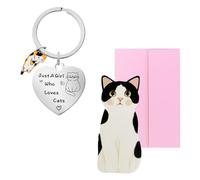 1 Llavero De Gato Y 1 Tarjeta De Felicitación De Gato, Llavero De Acero Inoxidable Grabado, Llavero Lindo, Llavero Creativo