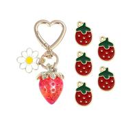 1 Llavero De Margarita De Fresa, 5 Coles Coles De Fresa, Llaveros De Decoración De Automóviles, Coles Creativos De Bolsos, Accesorios De Joyería Hechos A Mano De Bricolaje.