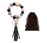 1 llavero de muñeca y 1 bolsa de terciopelo, pulsera de perlas bohemias con borla, llavero de coche para mujer para mujeres, negro, rosa, dorado, Talla única.