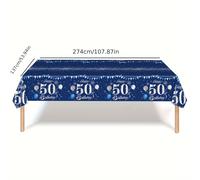1 mantel azul y plateado para una de 50 años, que mide 54 por 108 pulgadas. para honrar a en su 50 aniversario, artículo decorativo también puede servir como mantel de jubilación.