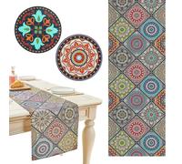 1 Mantel Estampado, 2 Posavasos, Camino De Mesa Estilo Bohemio, Mantel De Color Geométrico, Camino De Mesa De Boda, Decoración De Mantel Largo, Mantel Pequeño Retro