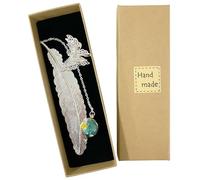 1 marcapáginas de plumas, 1 caja de regalo, mariposa, perla de cristal, flor seca, accesorios de lectura, hermosos marcadores de metal, marcapáginas vintage, bonito regalo