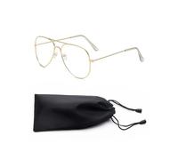 1 marco de gafas de alambre dorado con 1 bolsa de almacenamiento negra, sin montura de gafas de corrección, montura de gafas retro, gafas de los años 80, montura de gafas unisex, gafas decorativas de