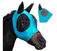 1 máscara para Moscas de Caballos, máscara elástica para Moscas de Caballos, máscaras antimoscas con Cubiertas para los oídos, máscaras faciales para Caballos Anti-UV, Reutilizables (Azul)