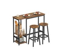 VASAGLE 1 Mesa con 2 Sillas de Cocina, Conjunto de Comedor, con Estantes de Almacenaje, para Salón y Cocina, Marco de Acero, Fácil Montaje, Marrón Rústico y Negro Tinta LBT220KD01