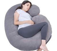 1 MIDDLE ONE - Almohada de embarazo, almohada de cuerpo completo en forma de C para mujeres embarazadas, almohada para dormir para apoyo de maternidad con funda (gris oscuro)