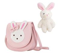 1 mini bolsa de mensajero , bolso de hombro, cuero PU, correa ajustable, con 1 colgante de conejo de una pieza, adecuado para citas, compras, senderismo de niñas, rosa
